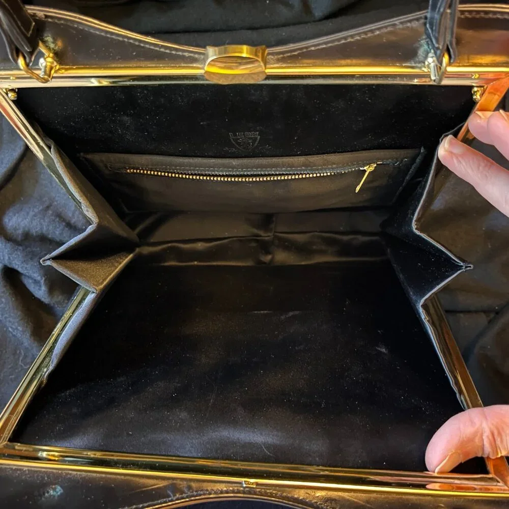 Leon Vintage Black Leather Colorblock Frame Bag - Picture 5 of 10